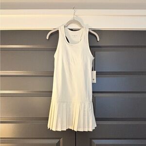 Tory Burch Cream Pleated Hem Mini Dress